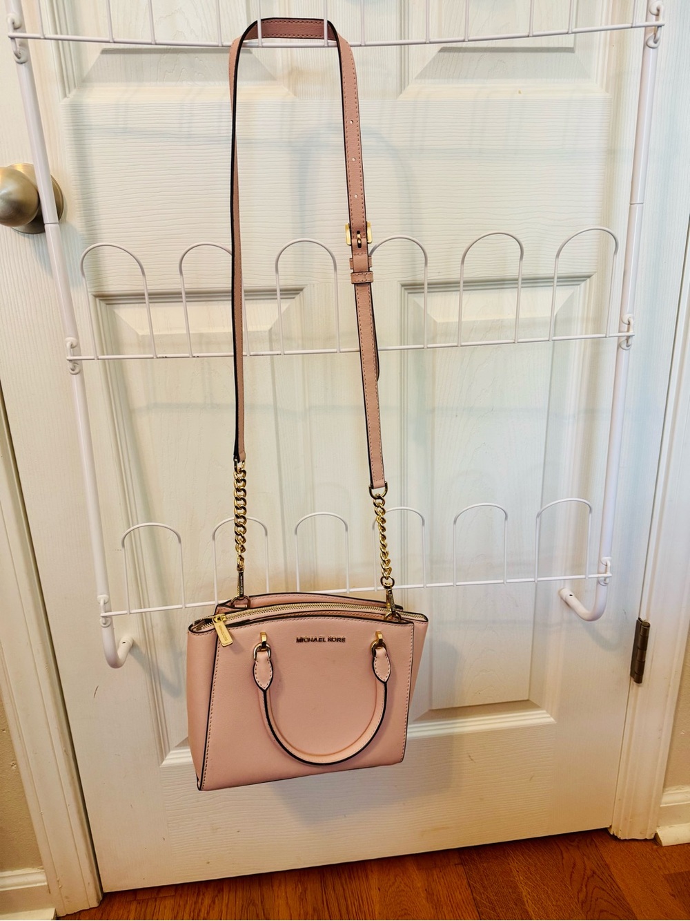 Michael Kors Blush Pink Leather Crossbody Satchel with Gold Hardware